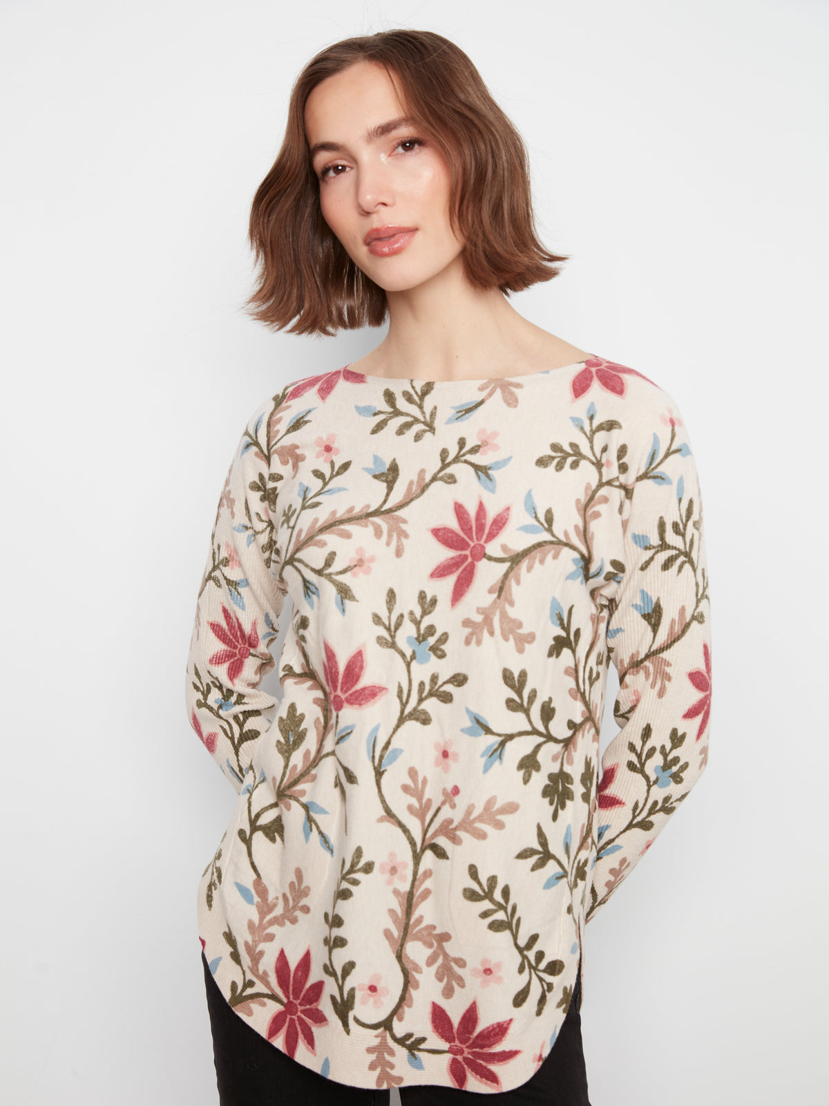 Printed Boat Neck Sweater