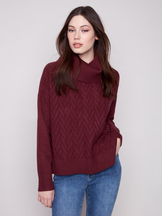 Cowl Neck Sweater w/Side Slit and Tie Details