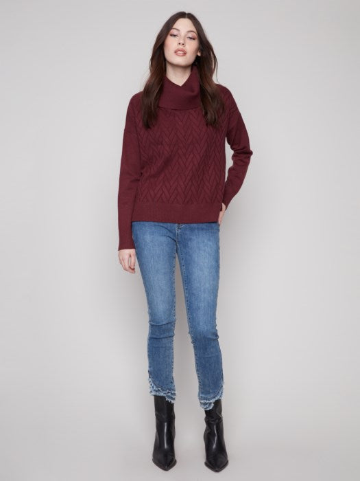 Cowl Neck Sweater w/Side Slit and Tie Details