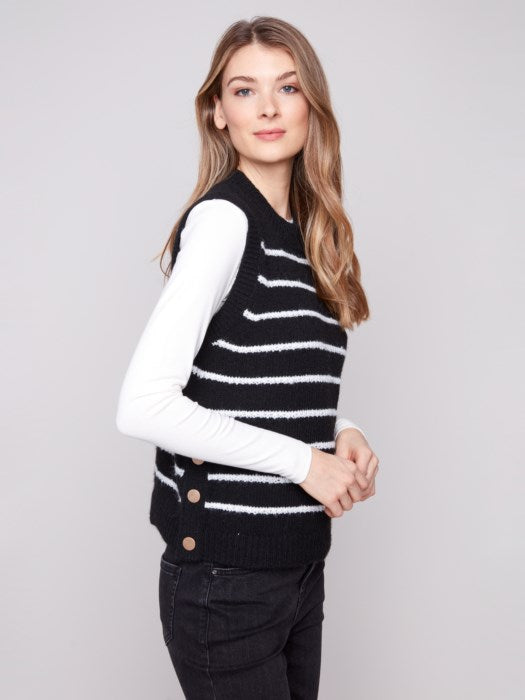 Sleeveless V-Neck Striped Sweater Vest