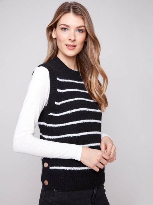 Sleeveless V-Neck Striped Sweater Vest