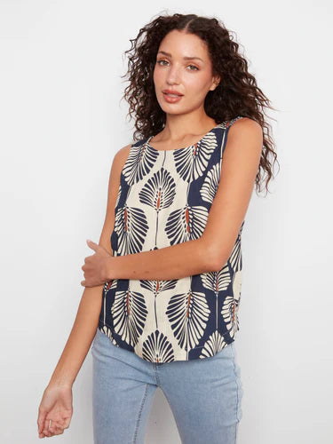 Printed Sleeveless Linen Blend Blouse - Tahiti