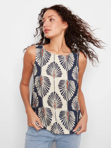 Printed Sleeveless Linen Blend Blouse - Tahiti