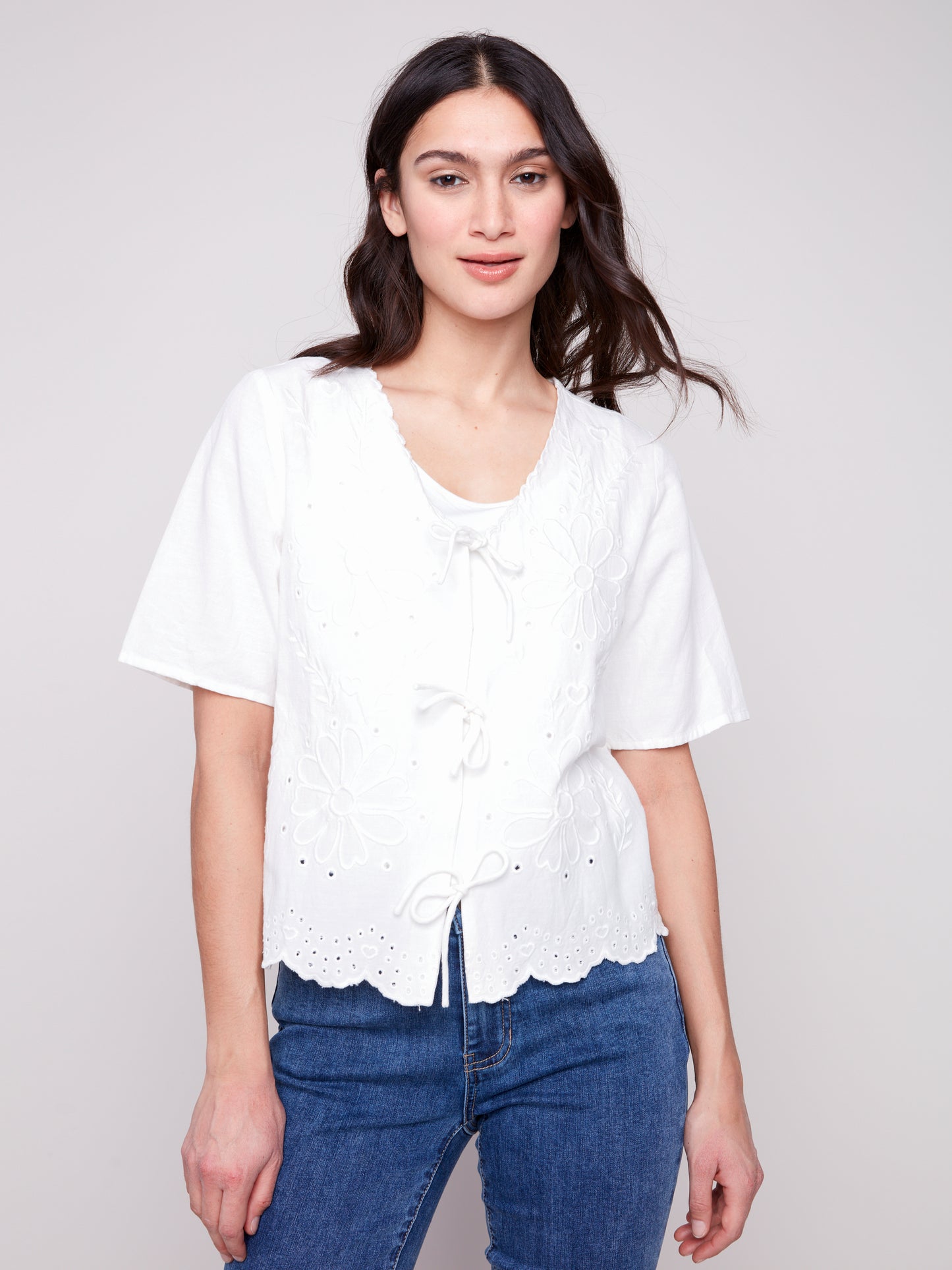 Self Ties at Front V Neck Cardigan
