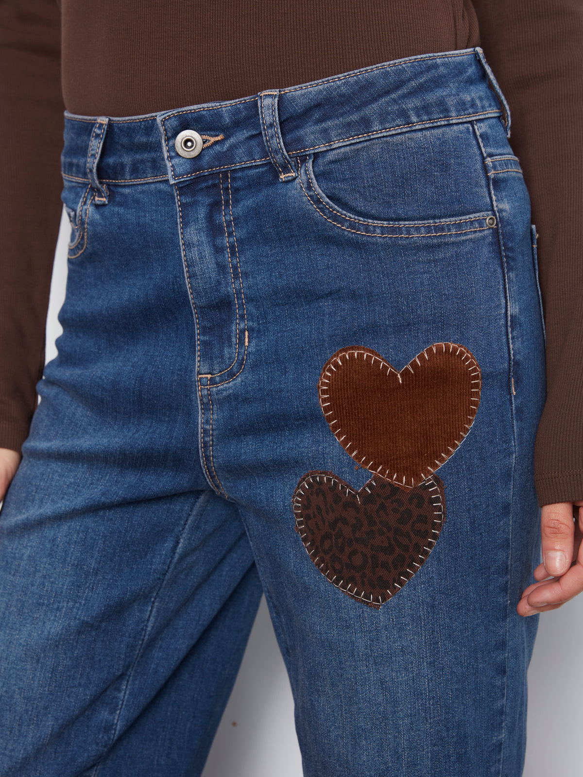 Straight Leg Pants With Corduroy and Leopard Heart Patches