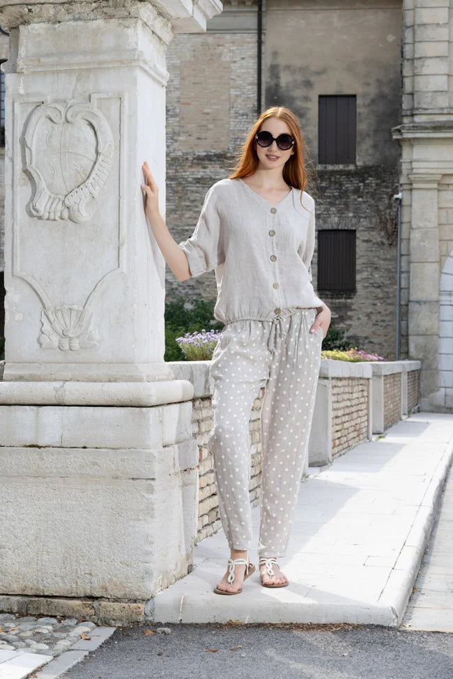 Polka Dot Linen Slim Pant