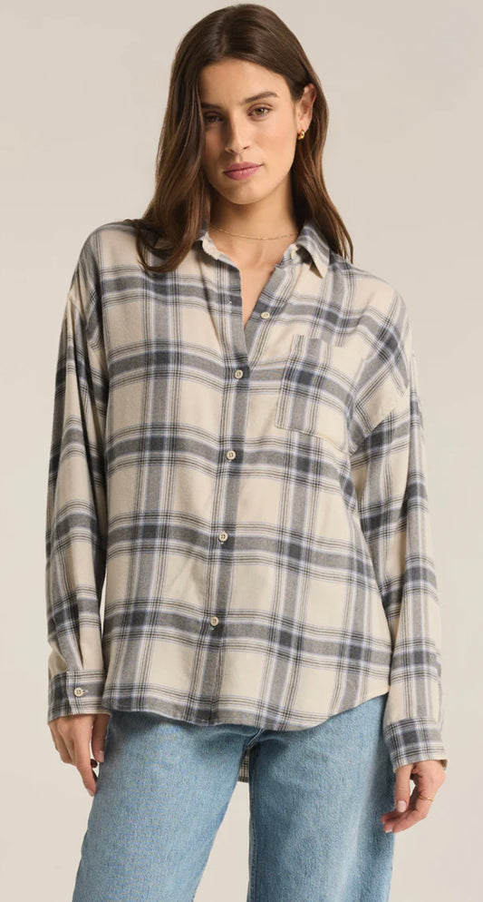 River Plaid Button Up - Vintage Indigo