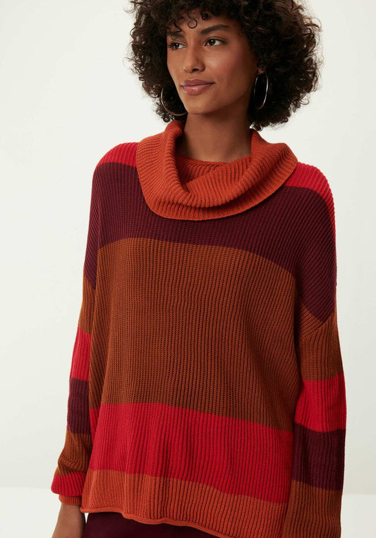 Striped Knit Sweater With Maxi Collar