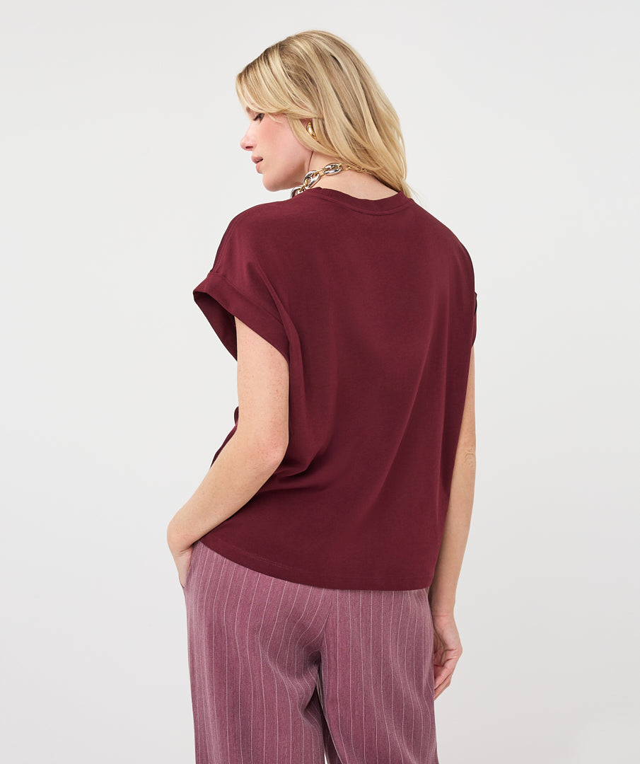 Satin T-Shirt Roll up Sleeve