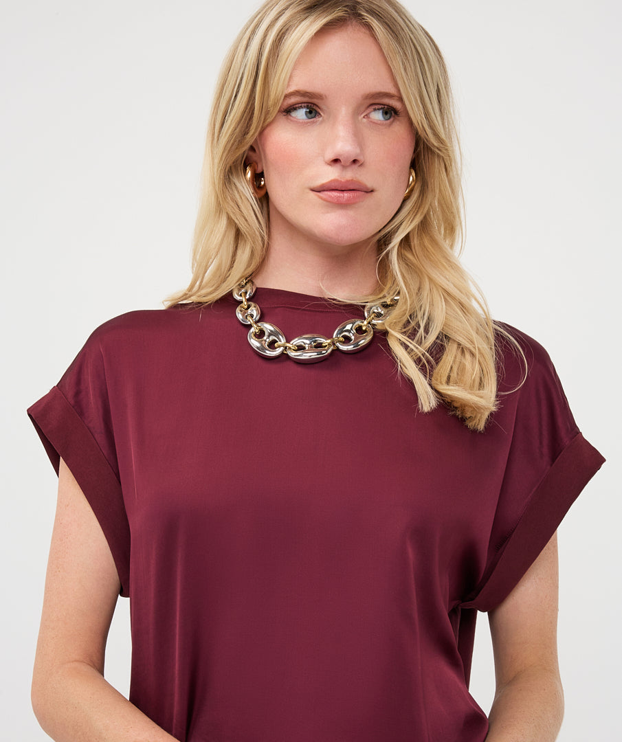 Satin T-Shirt Roll up Sleeve