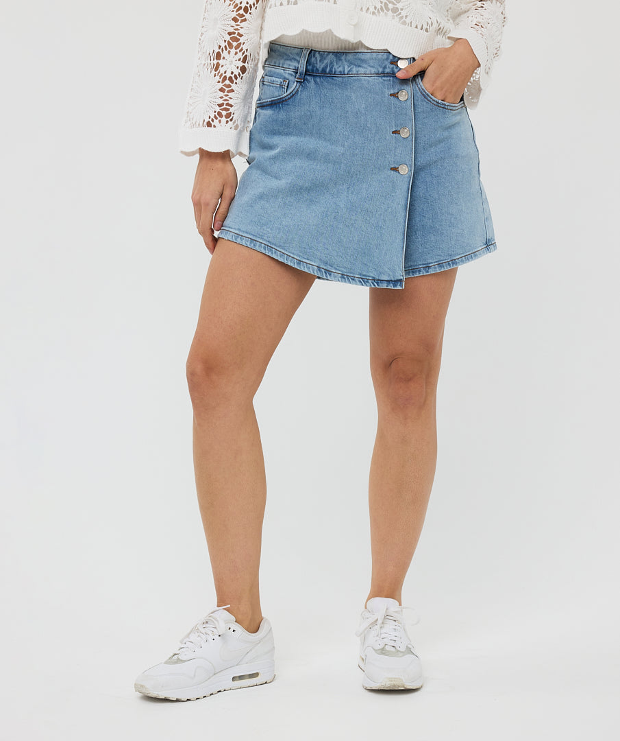 Assymetric Jean Skort Stretch