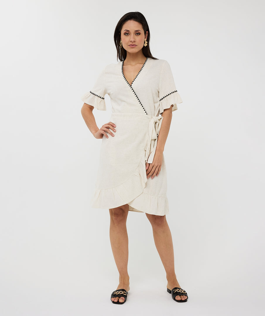 Linen Fancy Contrast Stitch Dress