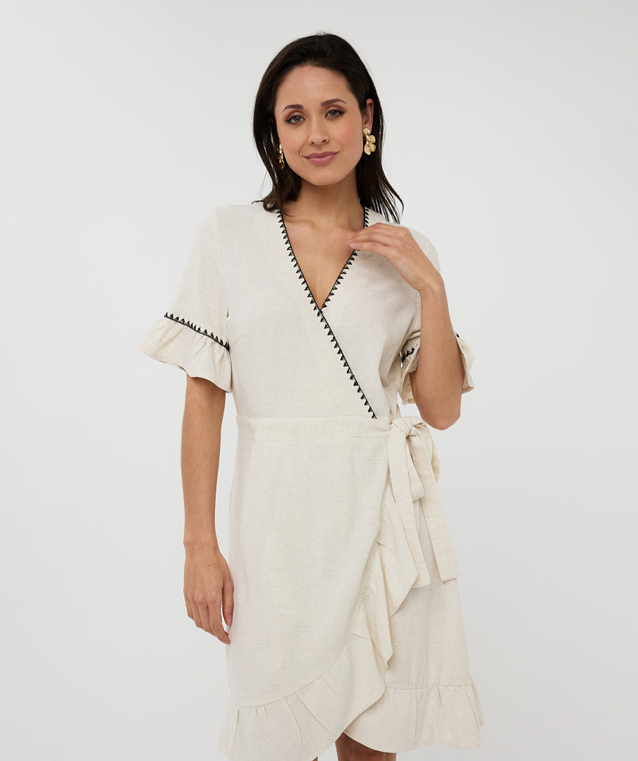 Linen Fancy Contrast Stitch Dress