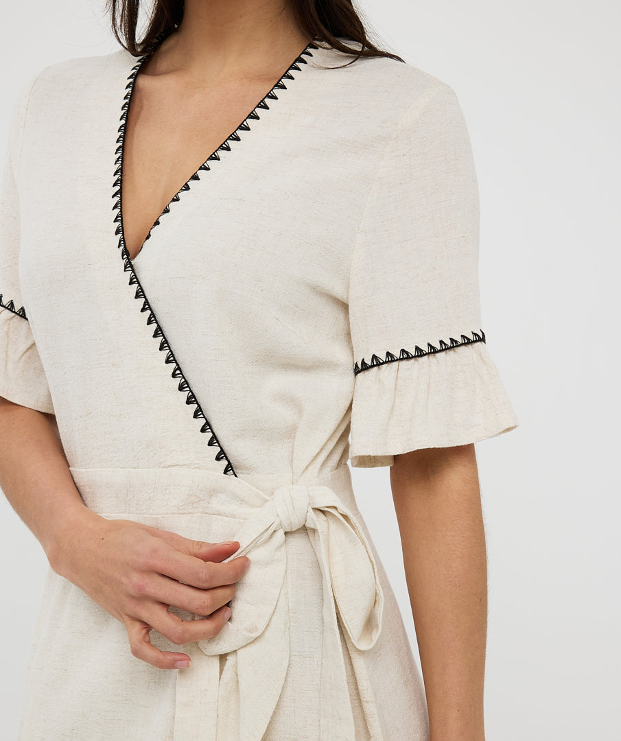 Linen Fancy Contrast Stitch Dress