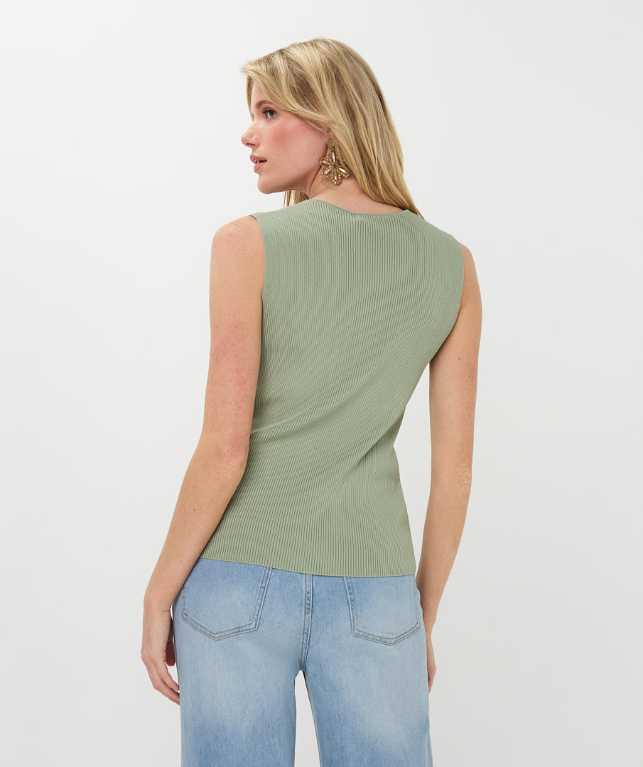 Knit Sleeveless Top with Fake Placket