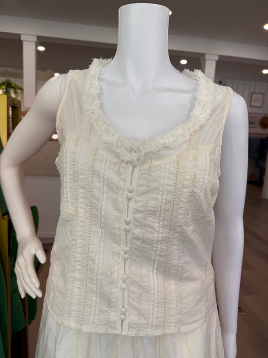 Sleeveless Pintucked Top with Ruffles