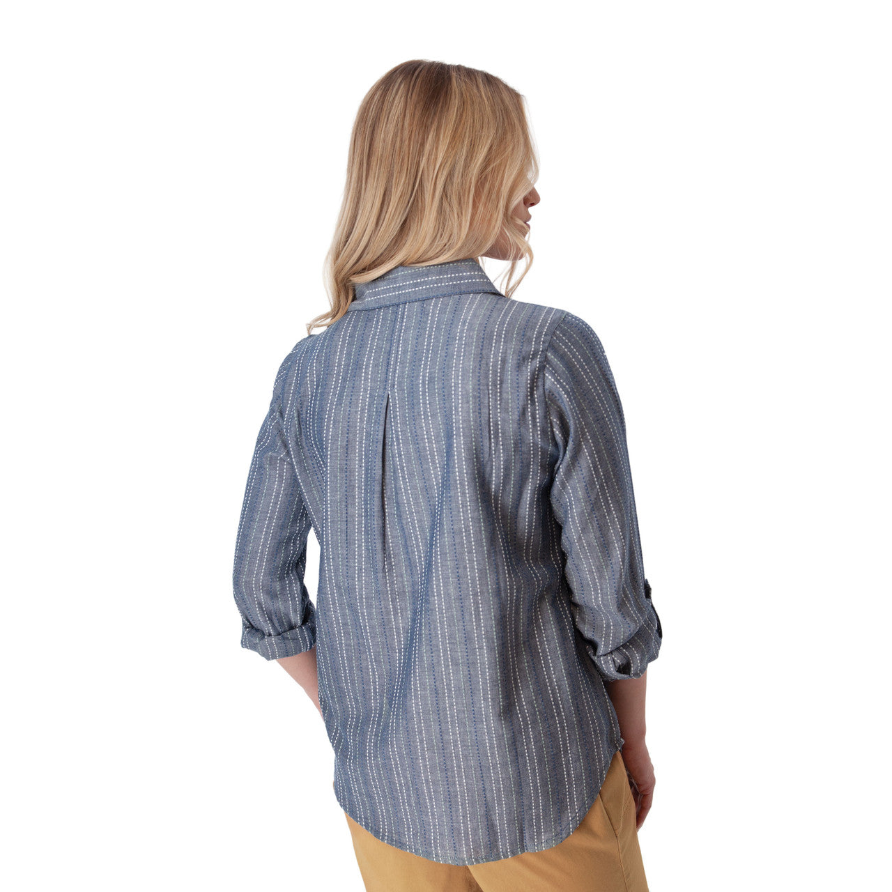 Plumas Y-Neck Shirt - Navy White Stripe
