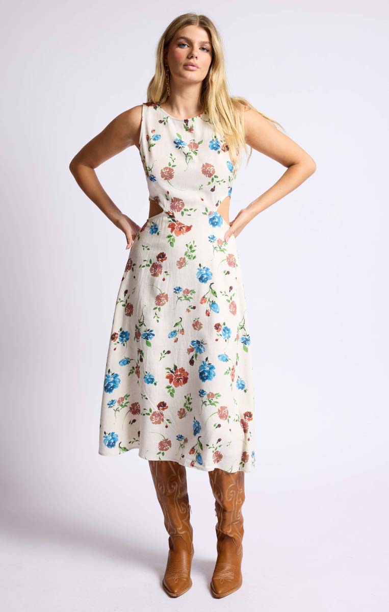 Pressed Flowers Side Cutout Midi Dress