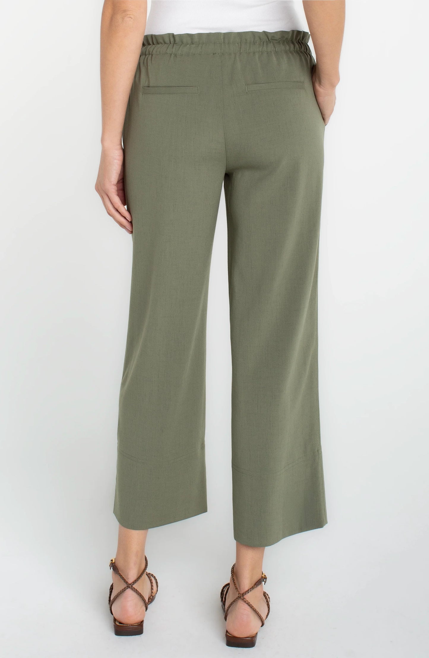 Pull-On Tie Waist Wide Leg Ankle - Martini Olive