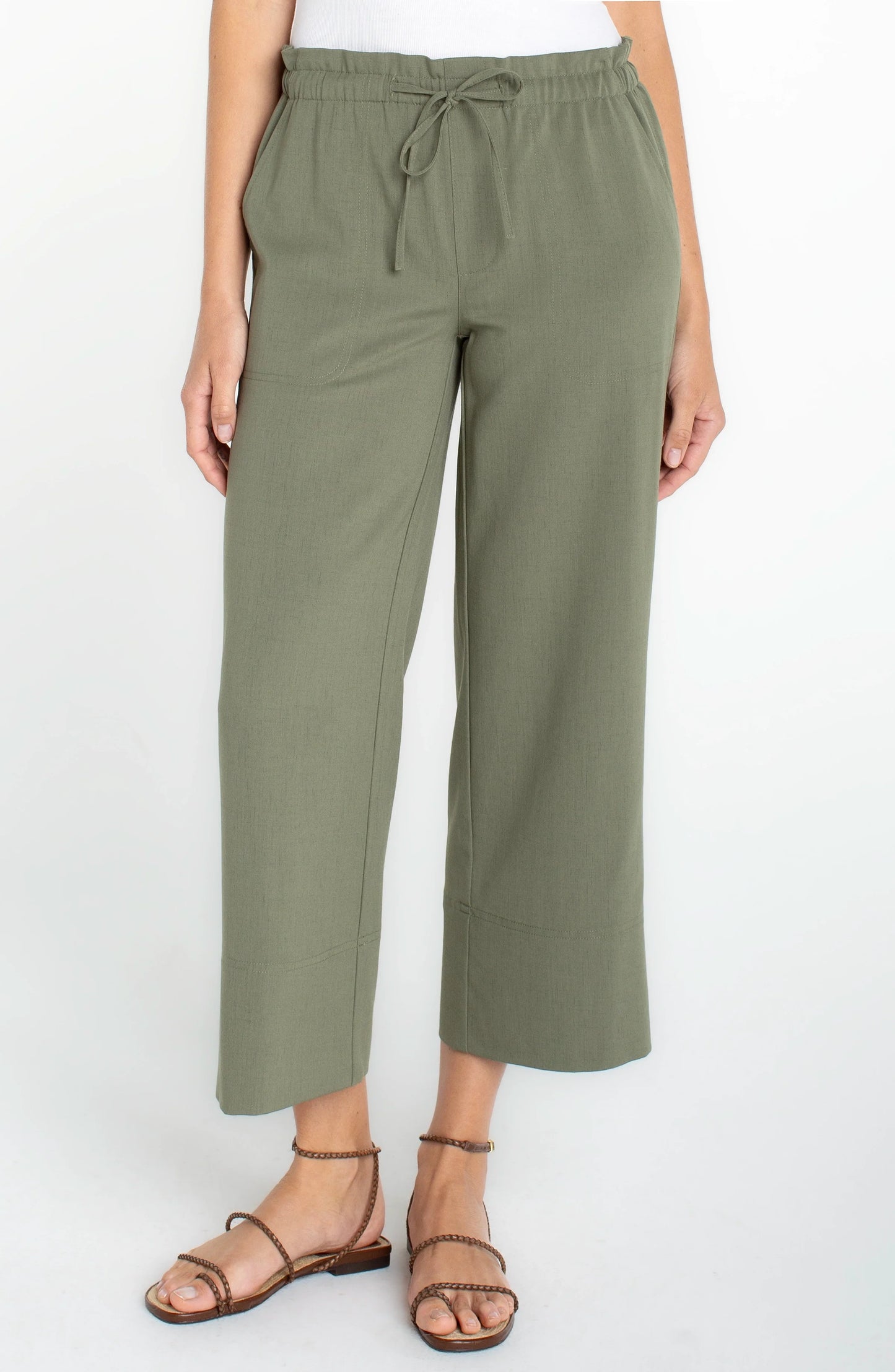 Pull-On Tie Waist Wide Leg Ankle - Martini Olive