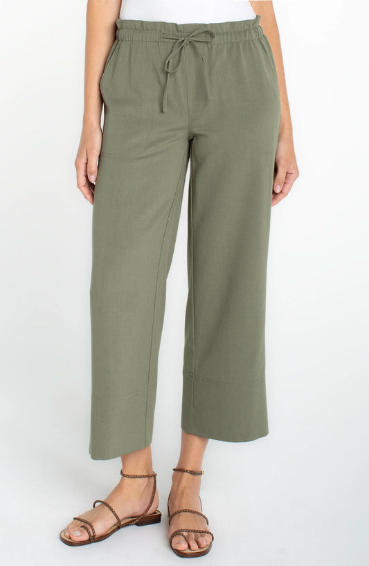 Pull-On Tie Waist Wide Leg Ankle - Martini Olive