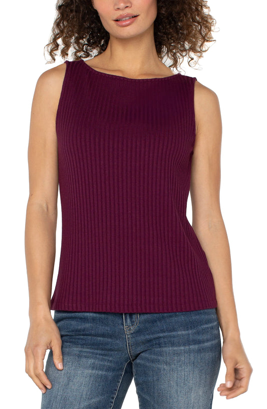 Sleeveless High Boatneck Knit Top