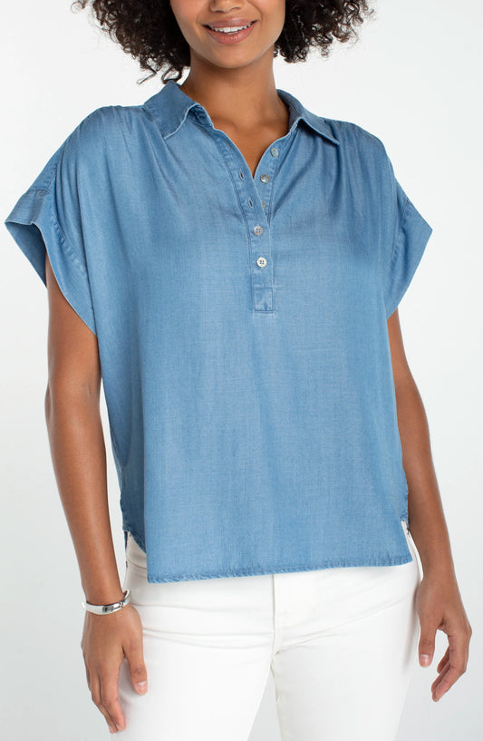 Popover Button Down Polo Collar Shirt
