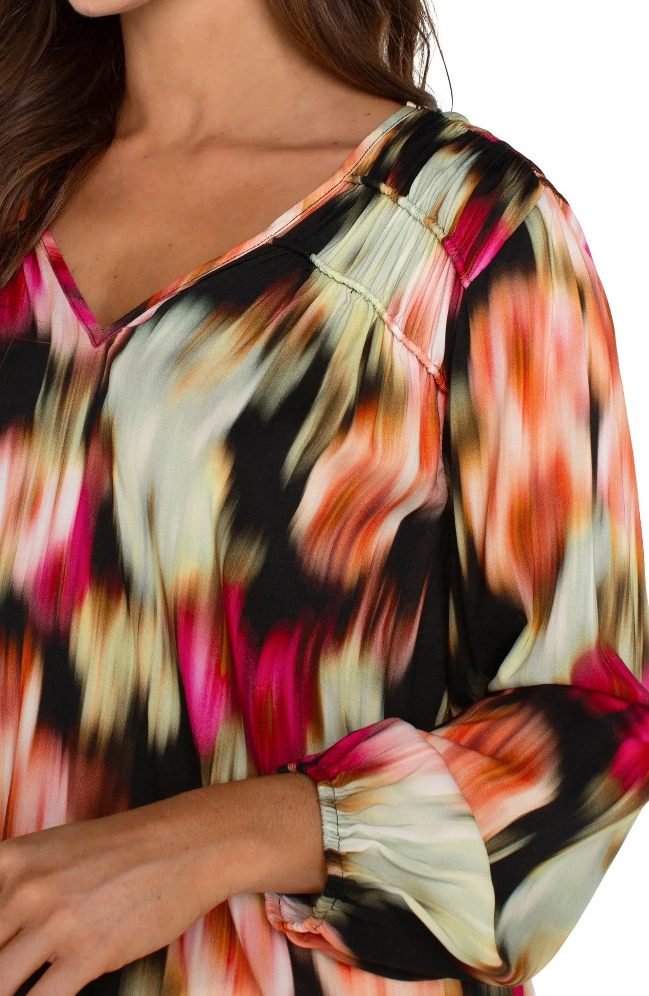 Vneck Woven Blouse W Shirring