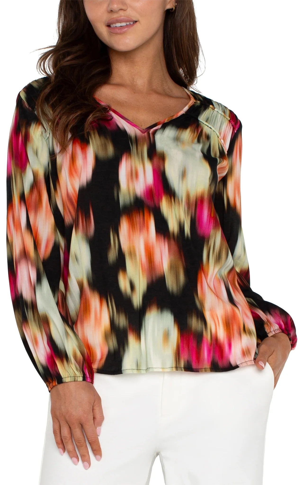 Vneck Woven Blouse W Shirring