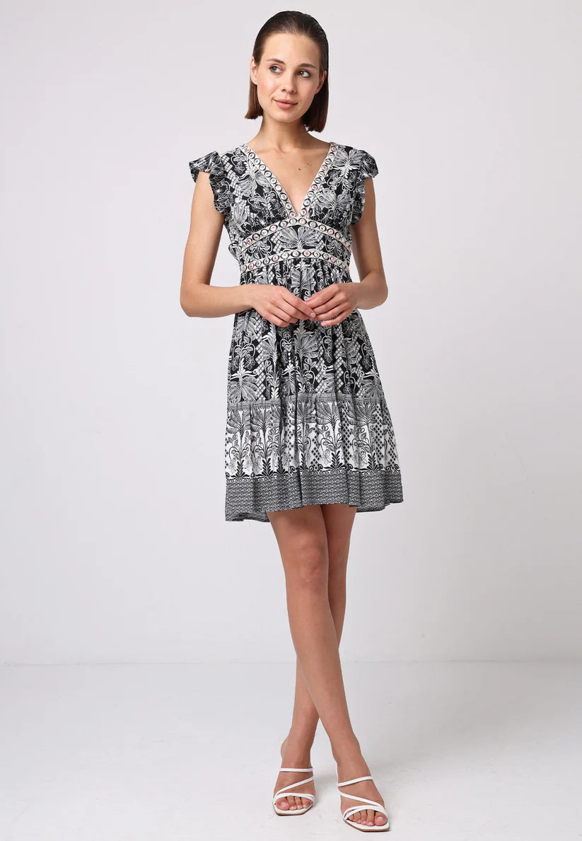Boho Flutter Sleeve Mini Dress