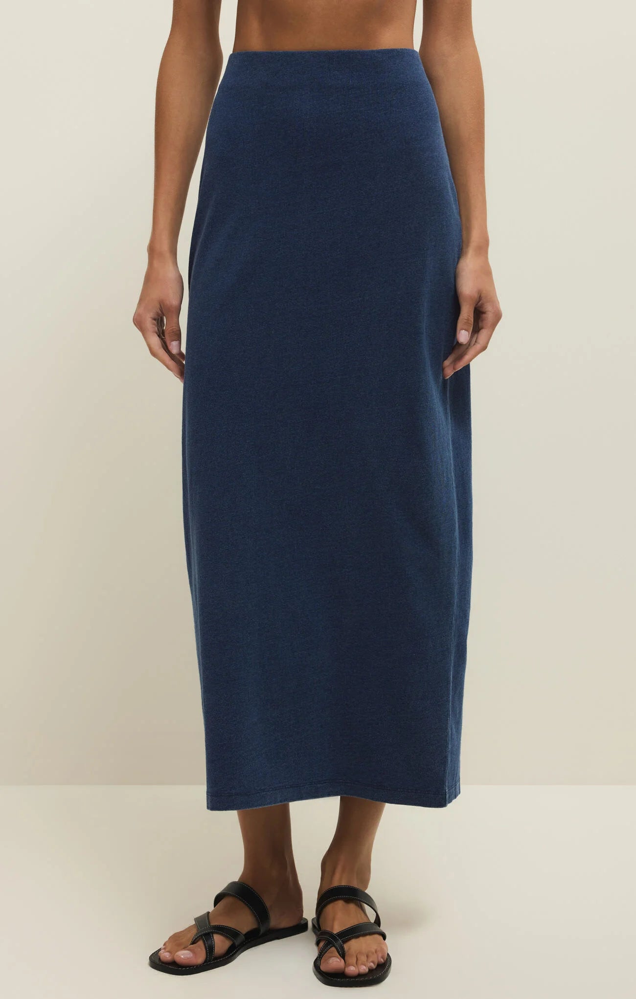 Gail Jersey Denim Midi Skirt- Indigo