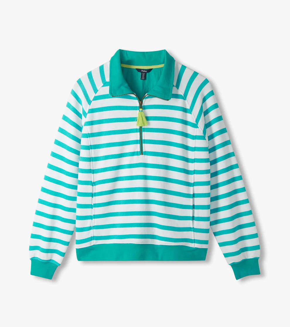 Mock Neck Pullover - Green Ceramic Stripes