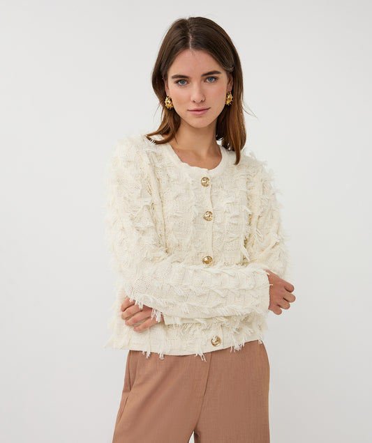 Buttoned Fringe Cardigan