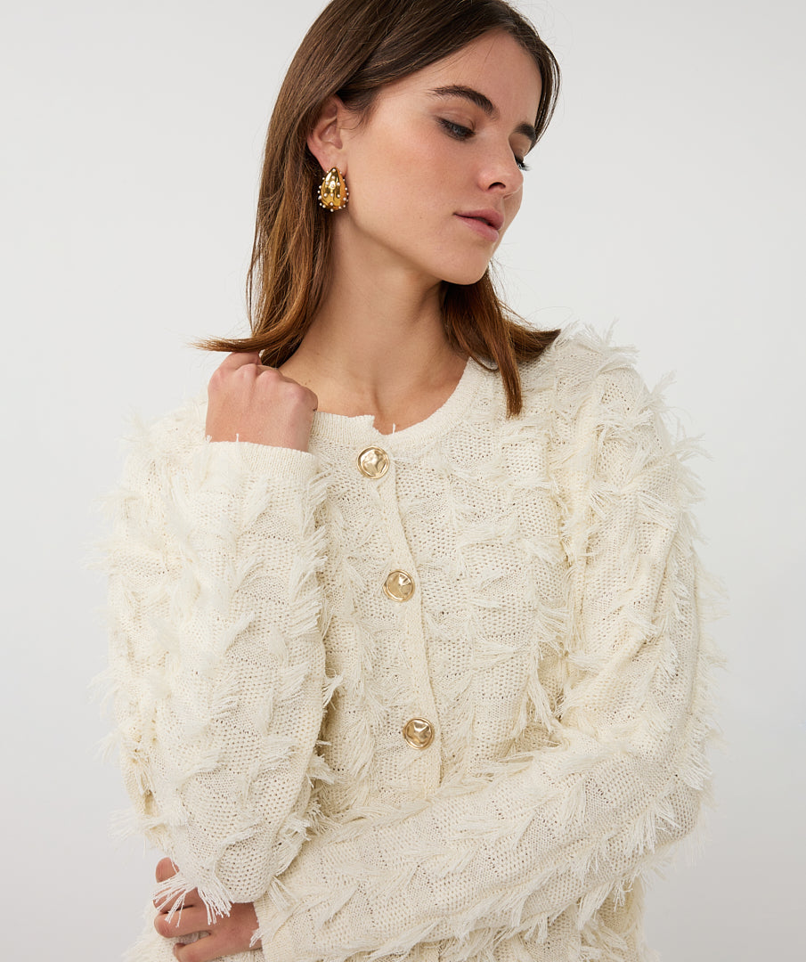 Buttoned Fringe Cardigan