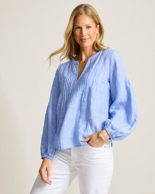 Coastalina Linen Pintuck Peasant Top
