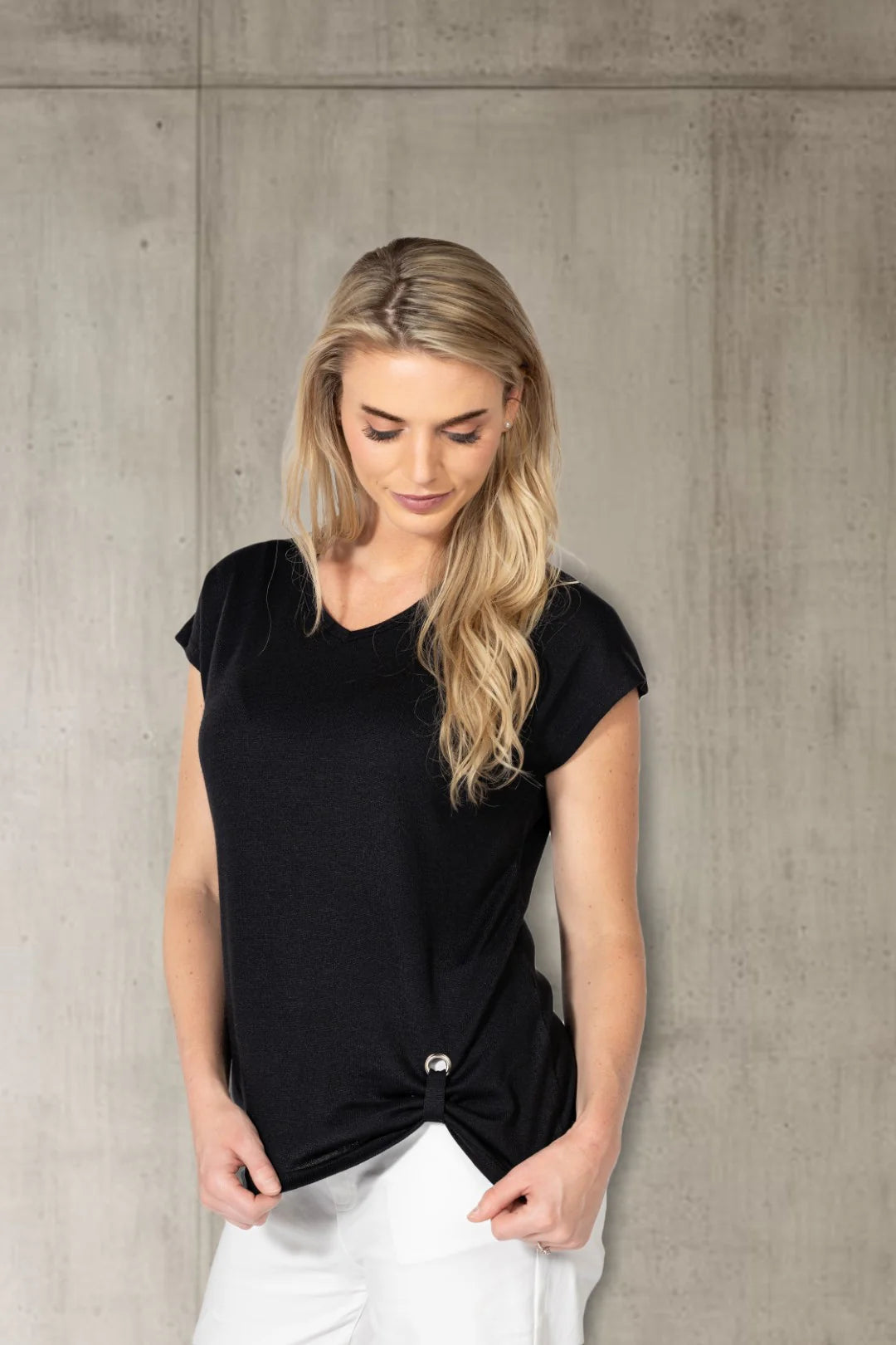 V-Neck Top with Buckle Detail