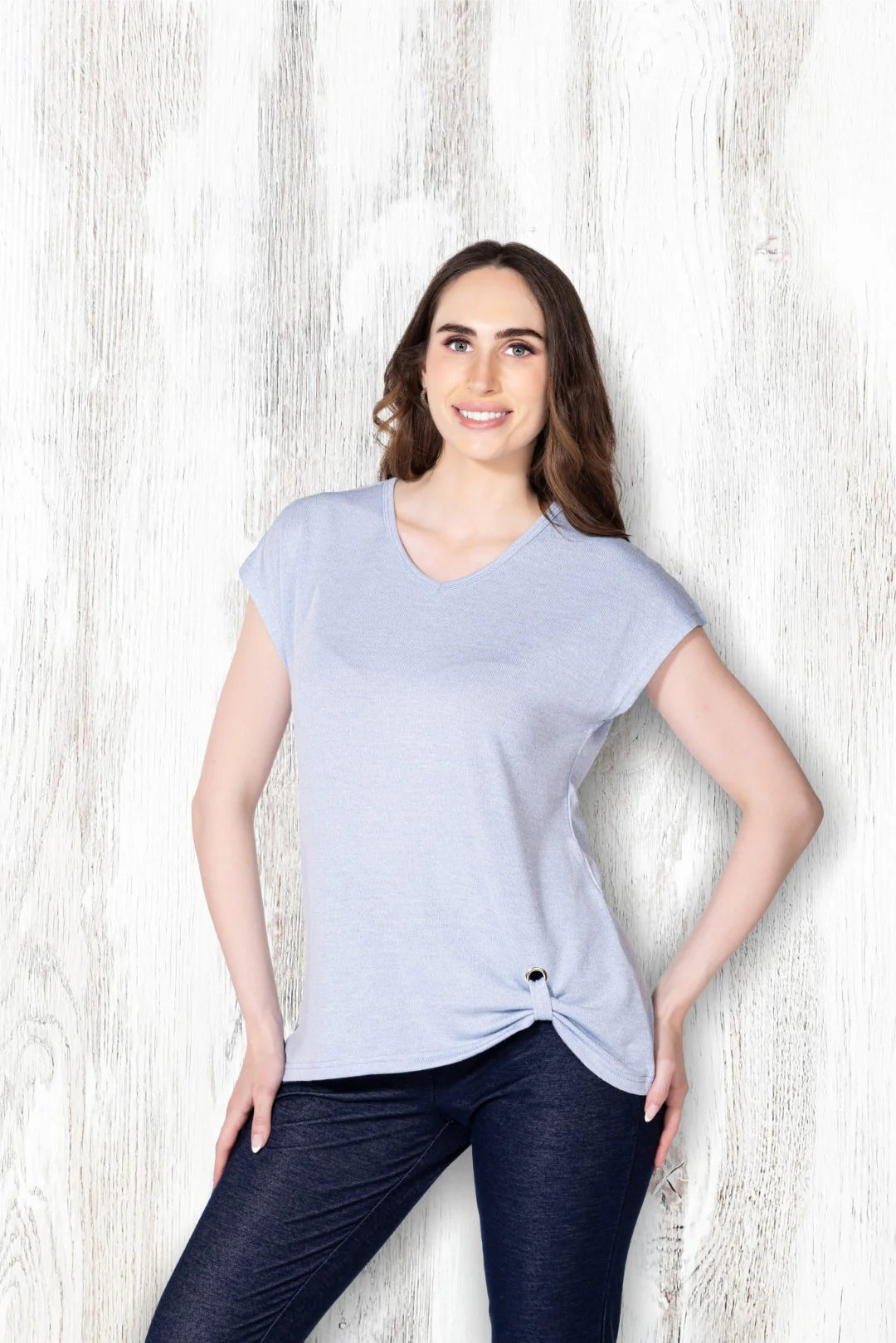 V-Neck Top with Buckle Detail