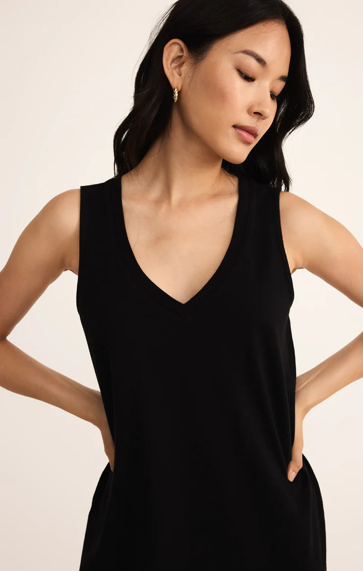 Sloane V Neck Mini Dress- True Black