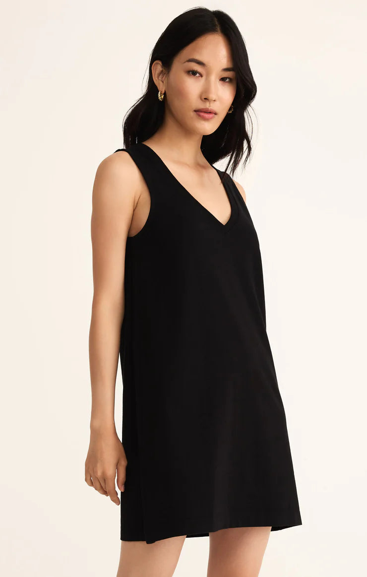 Sloane V Neck Mini Dress- True Black