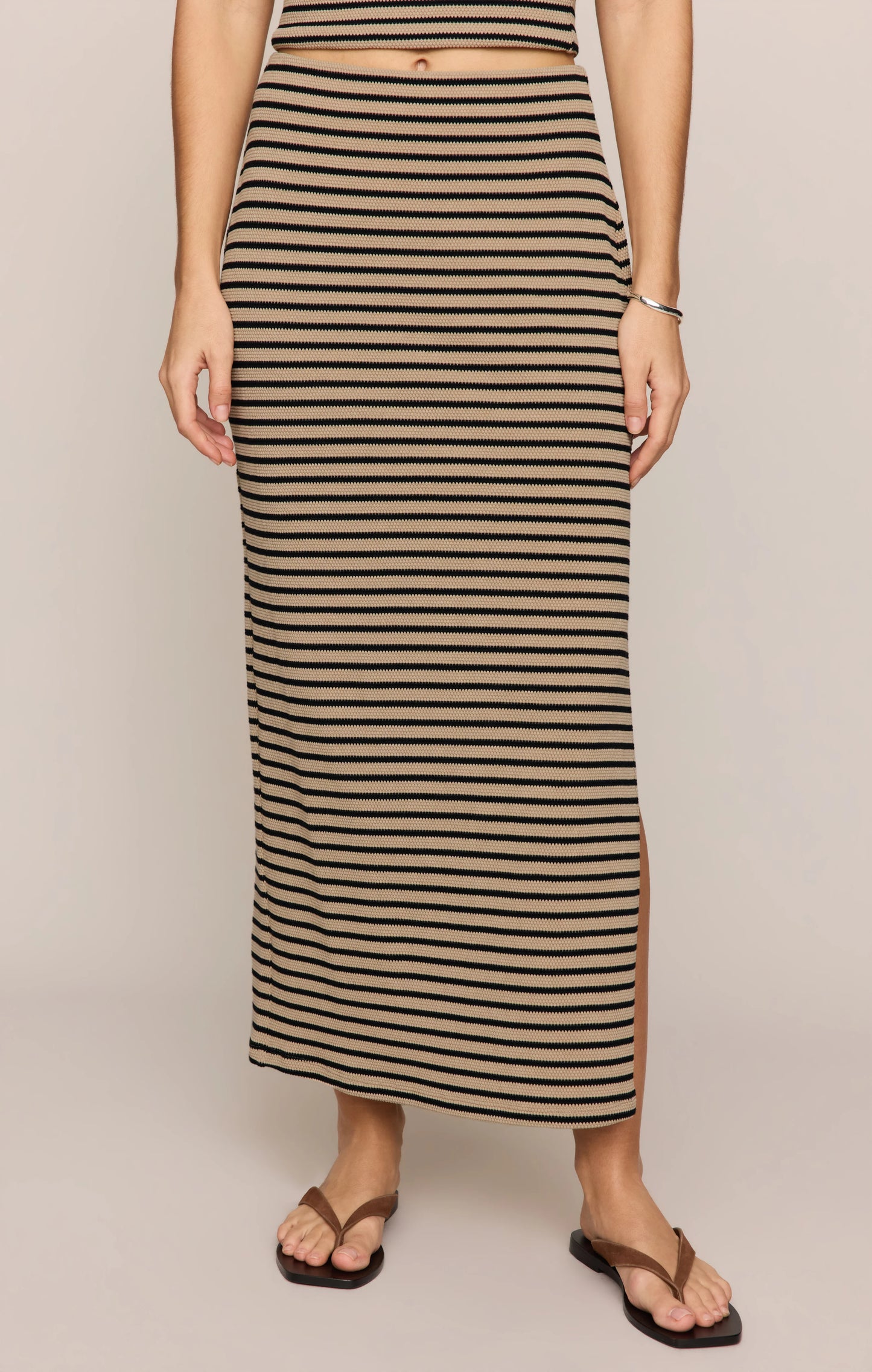 Ainslie Stripe Midi Skirt - Putty