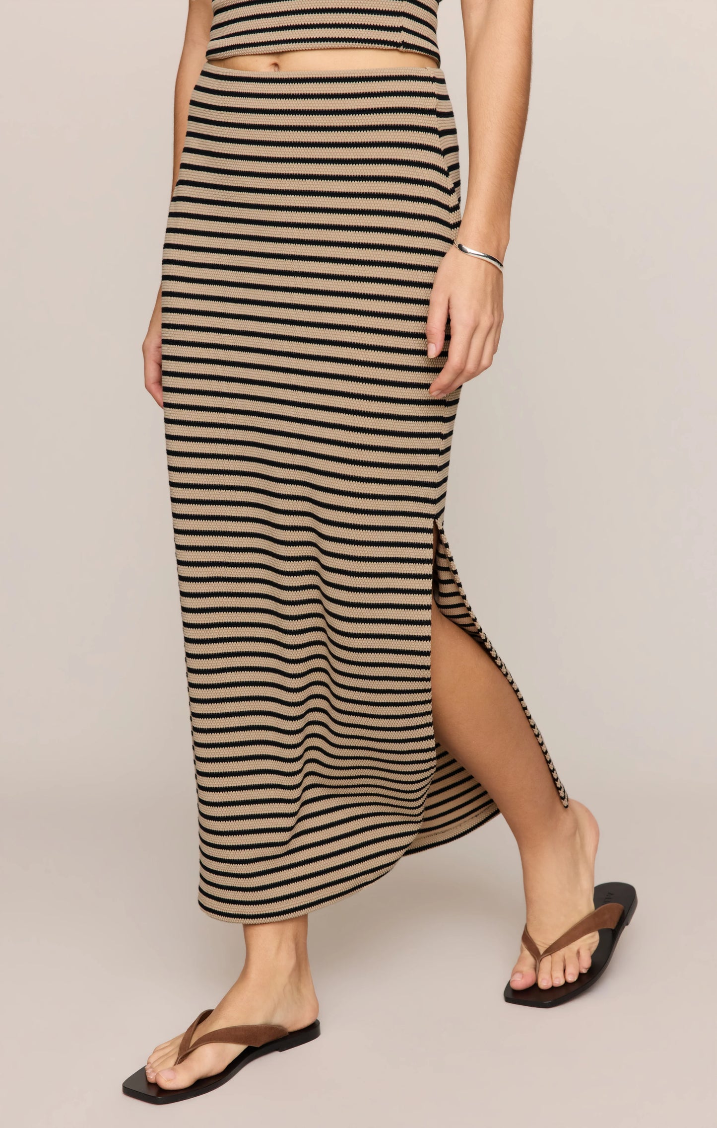 Ainslie Stripe Midi Skirt - Putty
