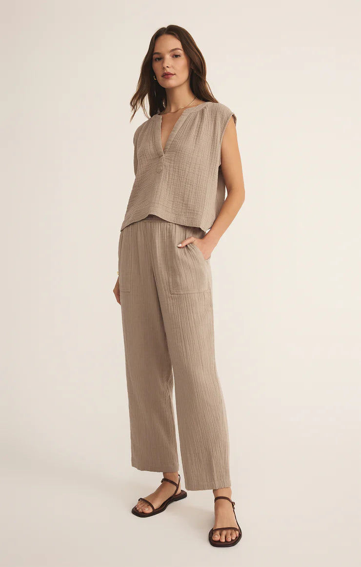 Cliffside V-Neck Airy Top - Iced Coffee
