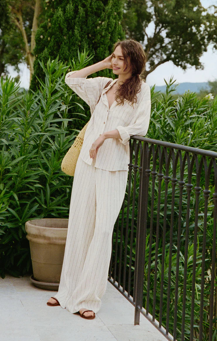 Henri Striped Wide Leg Pant - Linen