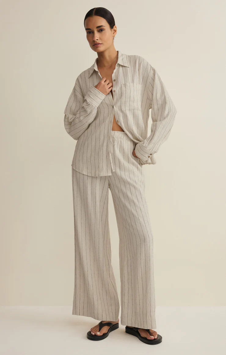 Henri Striped Wide Leg Pant - Linen