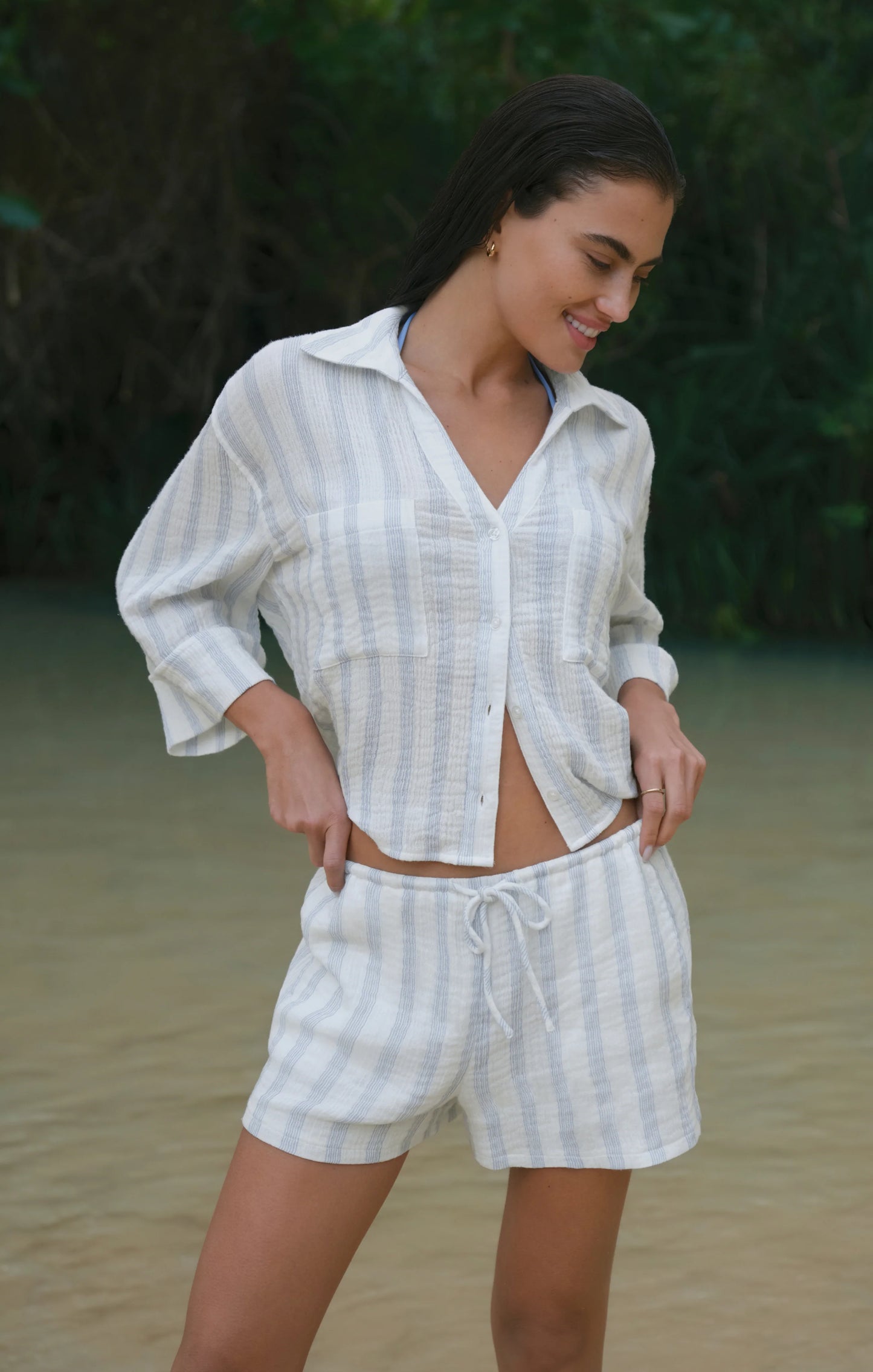 Daylight Stiped Airy Shorts - Sea Salt