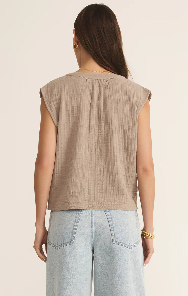 Cliffside V-Neck Airy Top - Iced Coffee