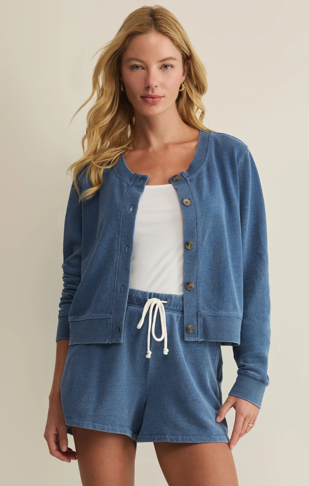Daily Knit Denim Cardigan-Calypso Blue Indigo