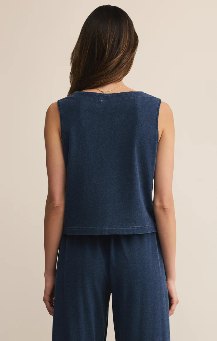 Solace Jersey Denim Top- Indigo
