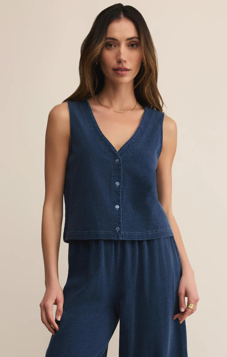 Solace Jersey Denim Top- Indigo