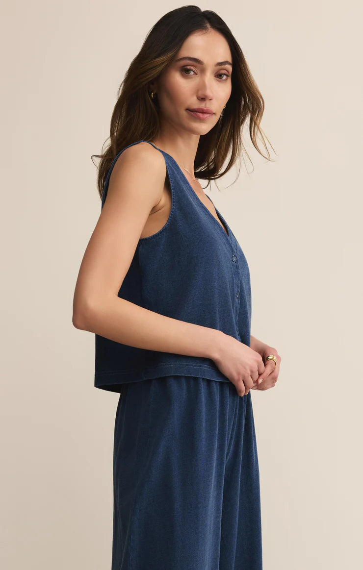 Solace Jersey Denim Top- Indigo